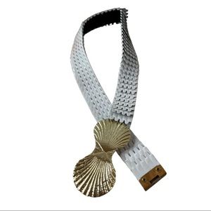 Vintage White Dragon Scale Metal Stretch Belt Gold Shell Buckle